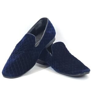 Giorgio Brutini Chatwal Men 10.5M Quilted Velvet Loafer Blue Slip On Casual Prom